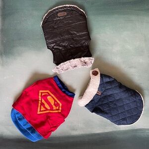 Simply Wag Faux Fur Lined Dog Jacket + Superman Costume + Canini Sherpa Jacket
